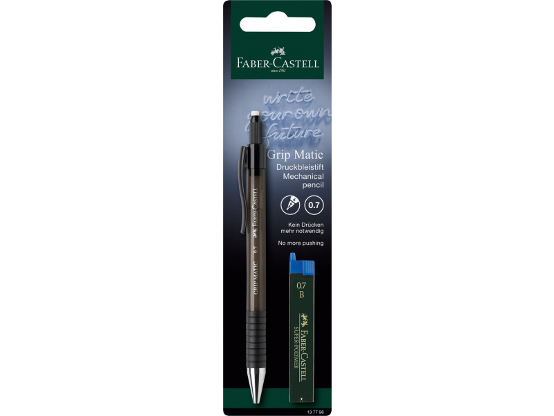 Mehaaniline harilik pliiats Faber-Castell Grip-Matic 0,7mm must +söed blistris