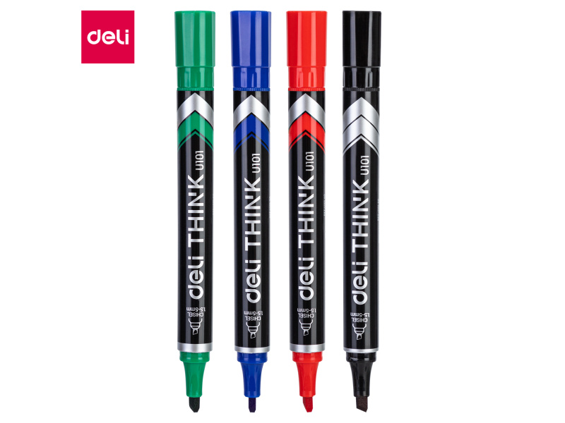 Permanentne marker DELI U101 1.5-5mm, lõigatud ots komplekt 4 värvi - Pilt 2