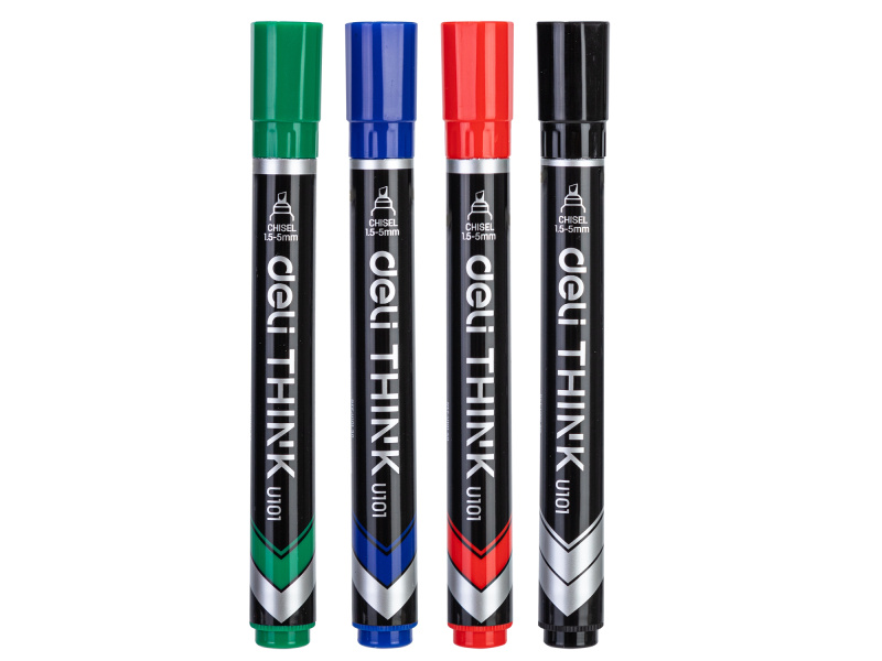 Permanentne marker DELI U101 1.5-5mm, lõigatud ots komplekt 4 värvi - Pilt 4