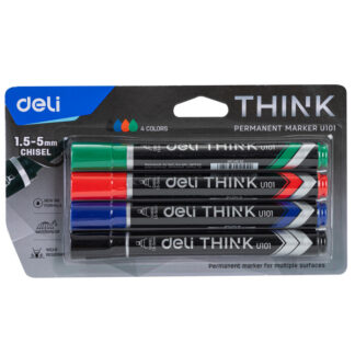 Permanentne marker DELI U101 1.5-5mm, lõigatud ots komplekt 4 värvi