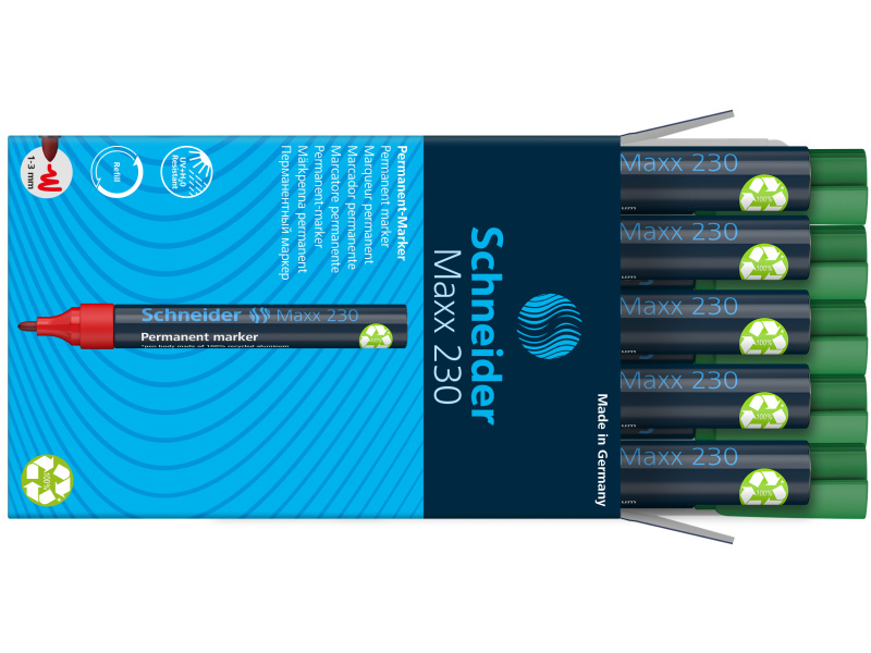 Permanentne marker Schneider 230 1-3mm ümar ots, roheline - Pilt 3