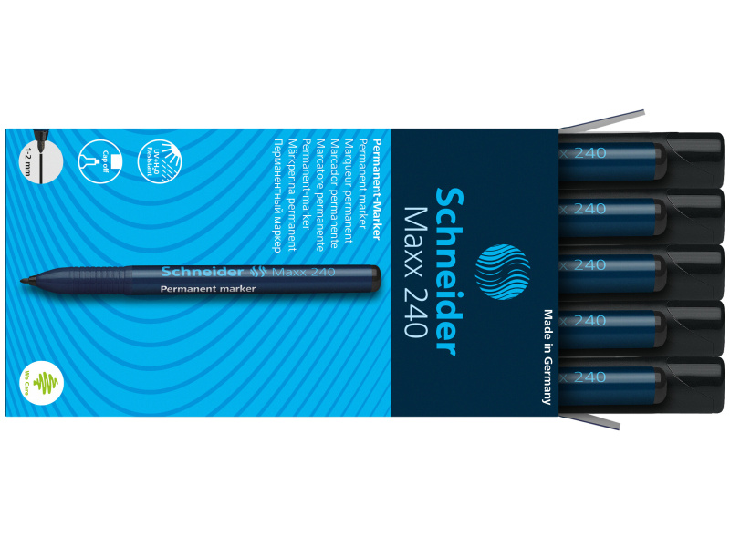 Permanentne marker Schneider 240 1-2mm ümar ots, must - Pilt 3