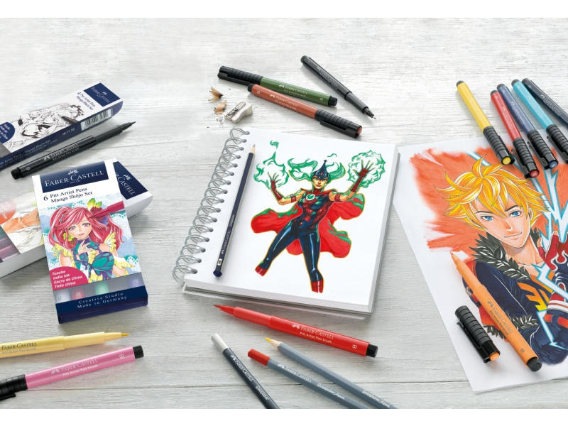 Pintsel-pliiats Faber-Castell Pitt 4-värvi koomiksi komplekt hall - Pilt 2