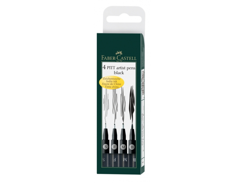 Pintsel-pliiats Faber-Castell Pitt Artist Pen 4tk/pk (S, F, M, B pintsel), must