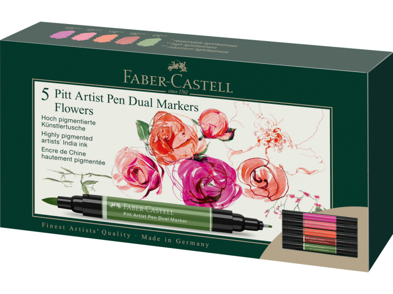 Pintsel-pliiats Faber-Castell Pitt Artist Pen kahepoolsed 5-värvi flowers