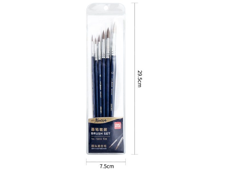 Pintslite komplekt DELI 6tk/pk (ümar nr 2,4,6,8,10,12) mix karv, blistris - Pilt 3