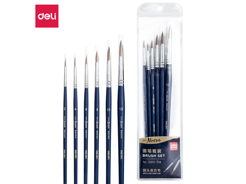 Pintslite komplekt DELI 6tk/pk (ümar nr 2,4,6,8,10,12) mix karv, blistris
