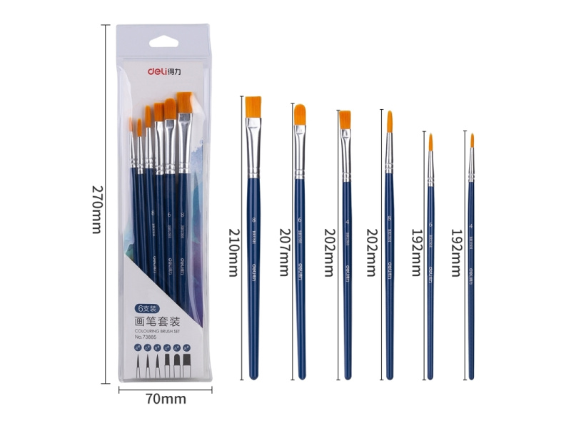 Pintslite komplekt DELI 6tk/pk (ümar nr 4,6,8; lapik nr 4, 6, 8) blistris — изображение 2