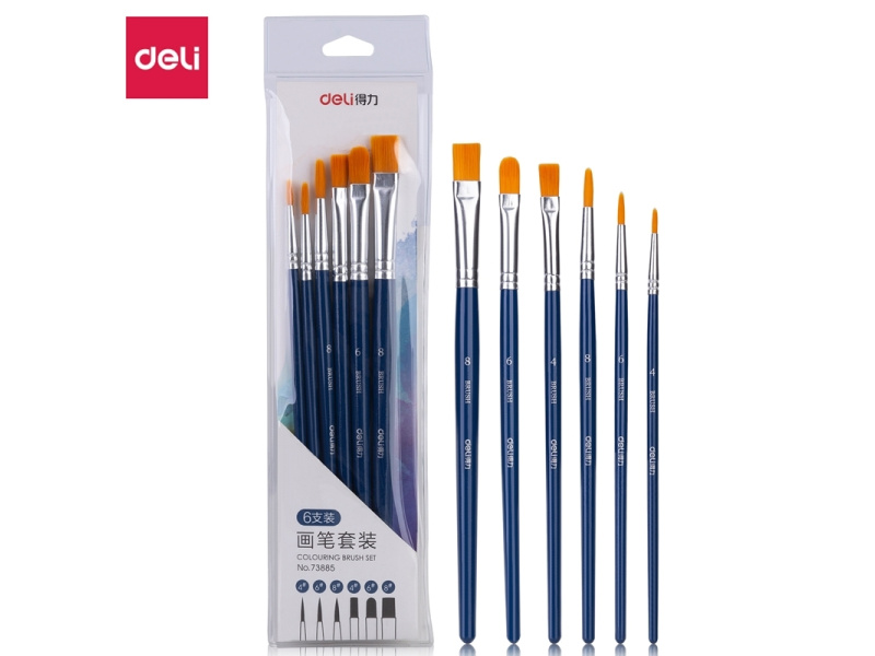Pintslite komplekt DELI 6tk/pk (ümar nr 4,6,8; lapik nr 4, 6, 8) blistris