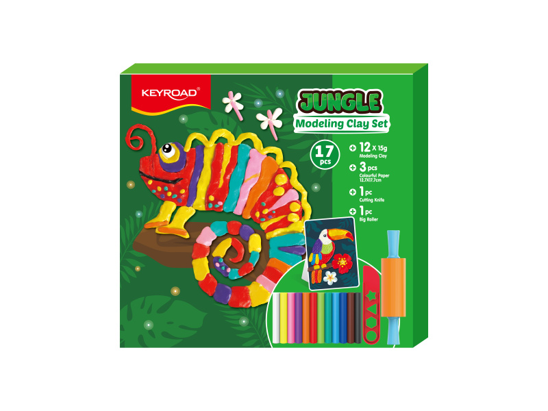 Plastiliini komplekt Keyroad Jungle, 180g + nuga + rull + värviline paber
