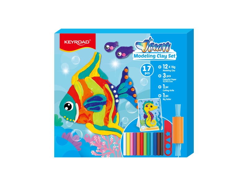 Plastiliini komplekt Keyroad Ocean, 180g + nuga + rull + värviline paber