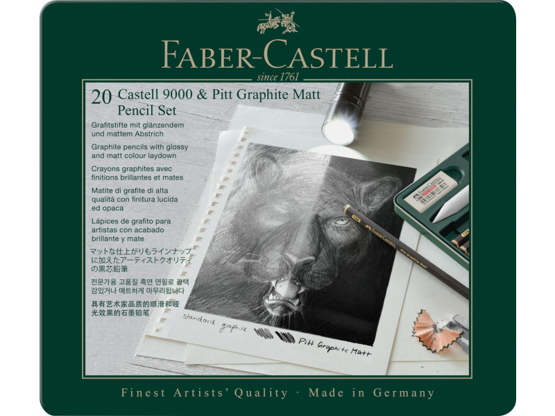 Pliiatsikomplekt Pitt Graphite Matt ja Castell 9000 20-osa - Pilt 3