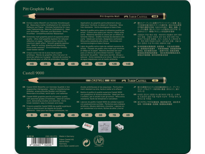 Pliiatsikomplekt Pitt Graphite Matt ja Castell 9000 20-osa - Pilt 4