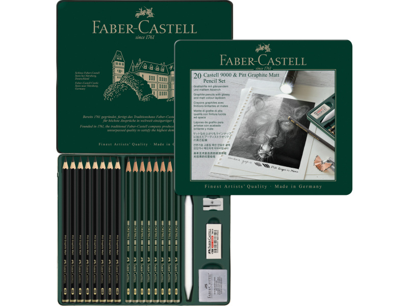 Pliiatsikomplekt Pitt Graphite Matt ja Castell 9000 20-osa