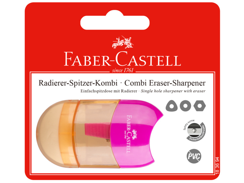 Pliiatsiteritaja Faber-Castell Sleeve, kogujaga, 1-ava, kustukummiga, blistris, roosa