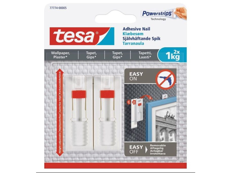 Riputuskonks iseliimuv reguleeritav Tesa Powerstrips valge 2 tk/pk