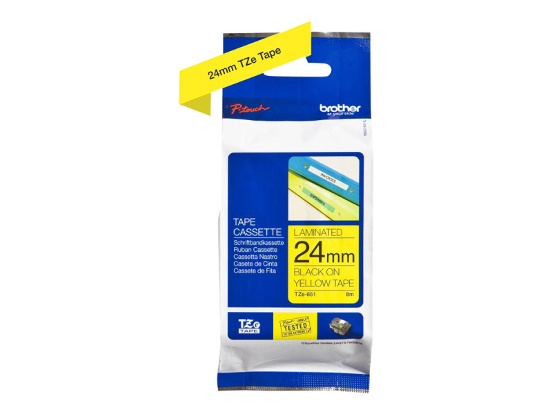 Sildilint Brother "TZe-651", Black on Yellow, Lamineeritud
