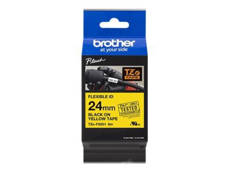 Sildilint Brother TZe-FX651, painduv, must kollasel, 24mm x 8m - Pilt 2