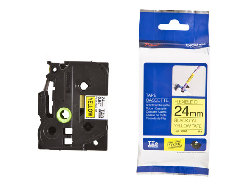Sildilint Brother TZe-FX651, painduv, must kollasel, 24mm x 8m - Pilt 3