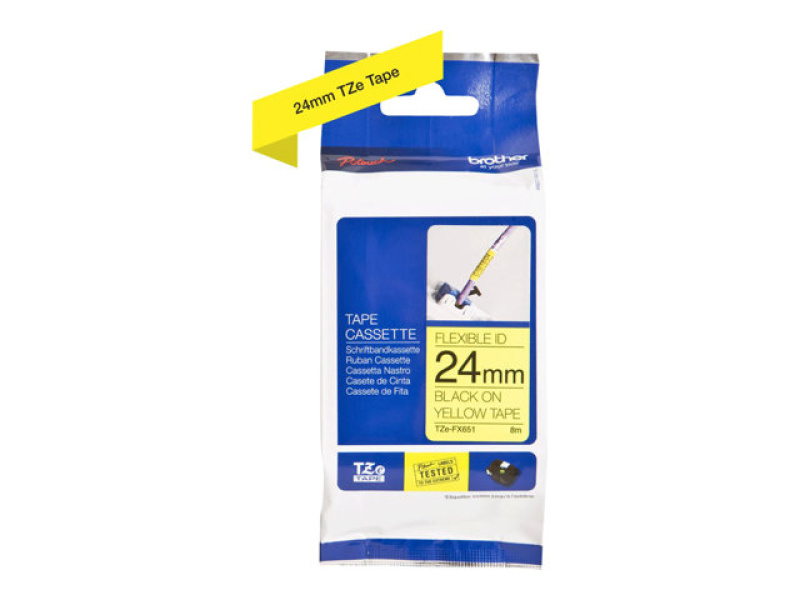 Sildilint Brother TZe-FX651, painduv, must kollasel, 24mm x 8m
