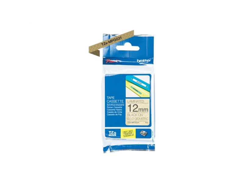 Sildilint Brother TZEMPGG31, must geomeetriline kuldsel, 12mm 4m