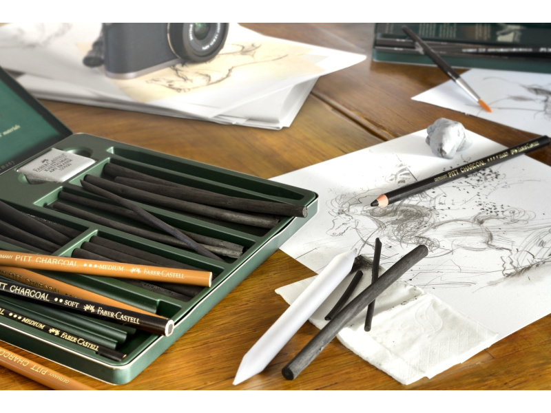 Söepliiats Faber-Castell Pitt Reisskohle hard, rasvavaba, must - Pilt 4