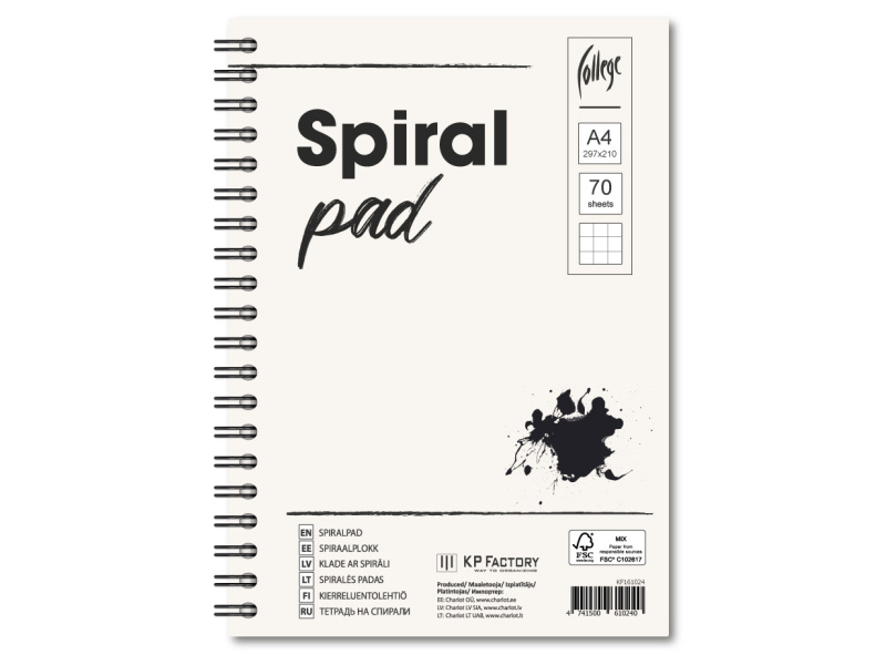 Spiraalplokk College A4/70L, 5x5 ruut, perfo ja kammspiraal pikemal küljel, 4 auku 80-80-80