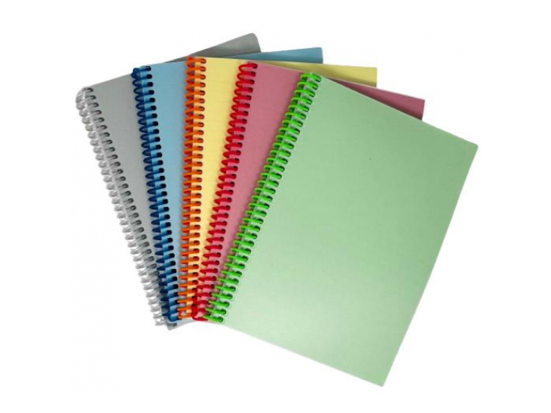 Spiraalplokk College A6/120l, 5x5 ruut, PP-kaanega, plastspiraal ja perfo pikemal küljel, pastell, ASSORTII