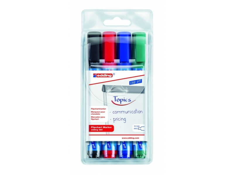 Tahvlimarker Edding 380 tahvliplokile, komplekt 4-värvi, 1.5-3mm