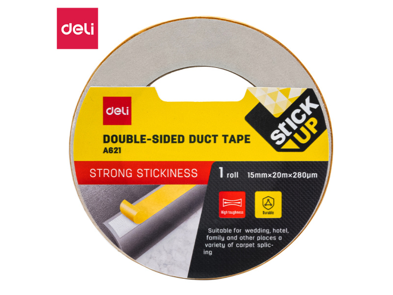 Tekstiilteip DELI 15mm x20m 280mic kahepoolne, pruun