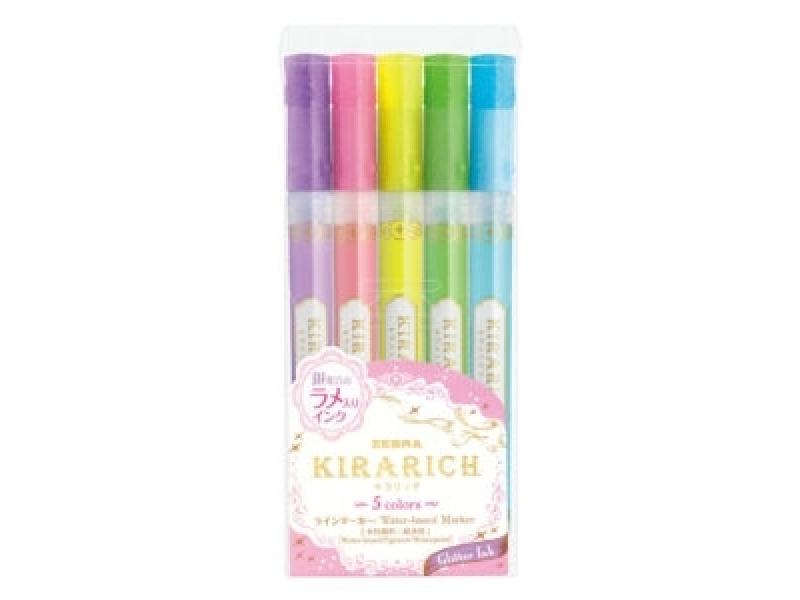 Tekstimarker Zebra Kirarich 5-värvi pastell glitteriga