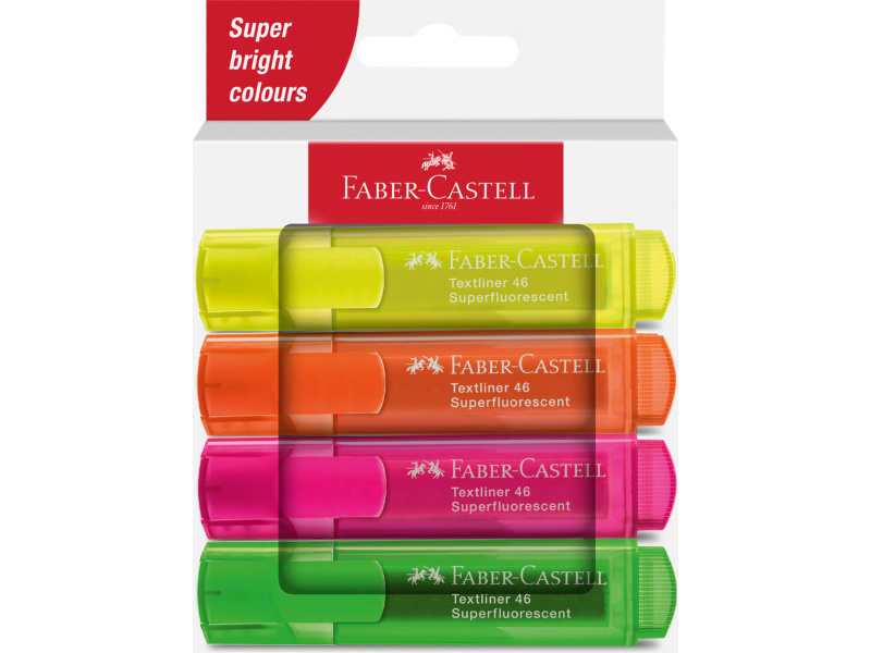 Tekstimarkerite komplekt Faber-Castell 46 superhelendav 4-värvi