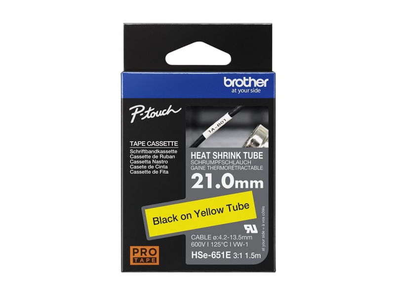 Termokahanev lint Brother HSE-651E, laius 21mm, must kollasel, 1.5m - Pilt 2