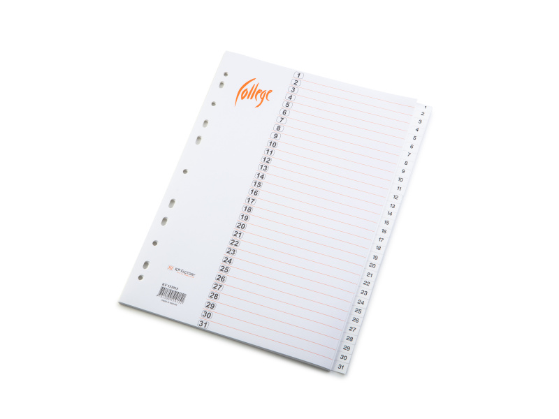 Vahelehed College A4 1-31 plastik valge