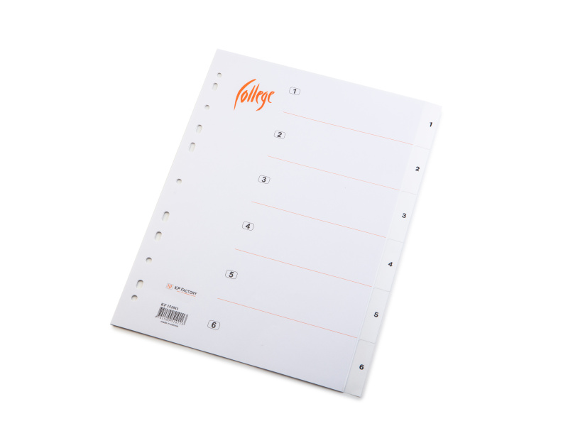 Vahelehed College A4 1-6 plastik valge