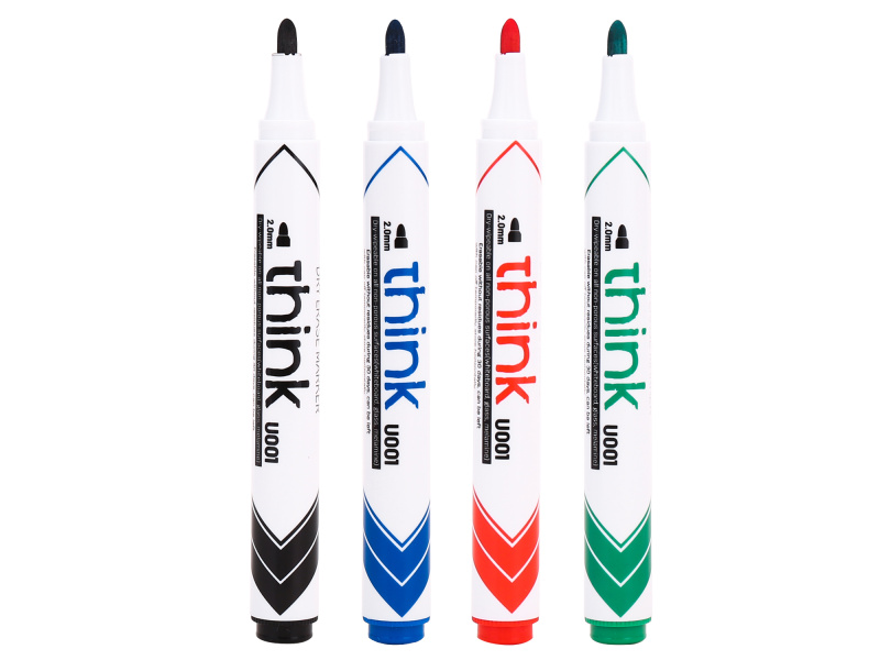 Valgetahvlimarker Deli U00101 komplekt 4 värvi, ümar ots 2mm - Pilt 3