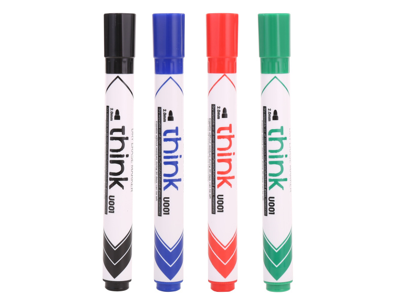 Valgetahvlimarker Deli U00101 komplekt 4 värvi, ümar ots 2mm - Pilt 4