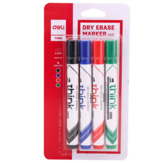 Valgetahvlimarker Deli U00101 komplekt 4 värvi, ümar ots 2mm