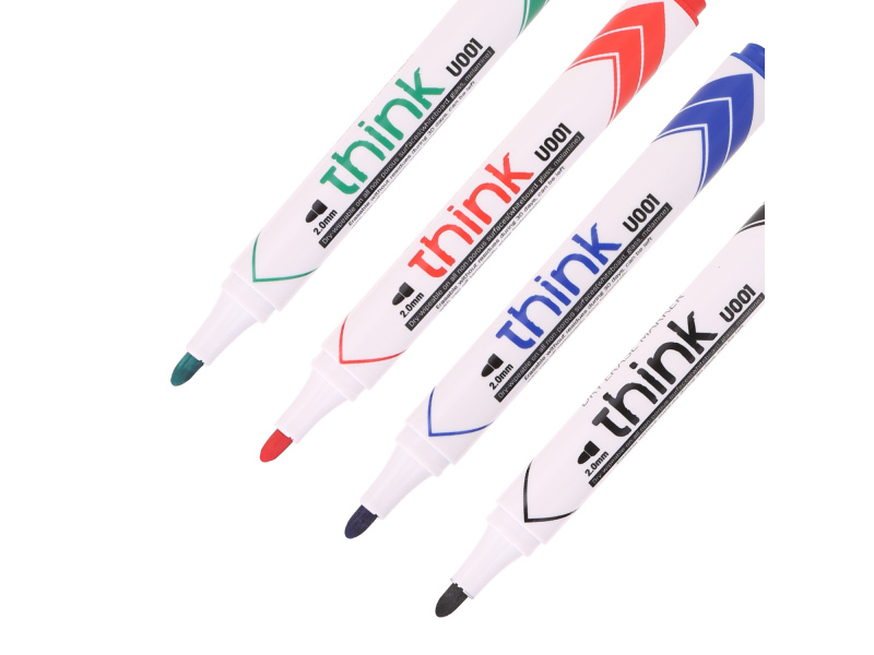 Valgetahvlimarker Deli U00101 komplekt 4 värvi, ümar ots 2mm - Pilt 5
