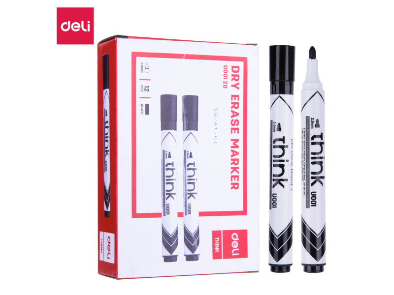 Valgetahvlimarker Deli U00120 must, ümar ots 2mm - Pilt 2