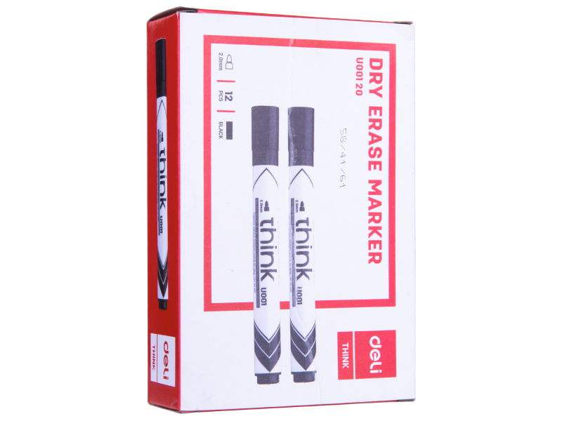 Valgetahvlimarker Deli U00120 must, ümar ots 2mm - Pilt 4