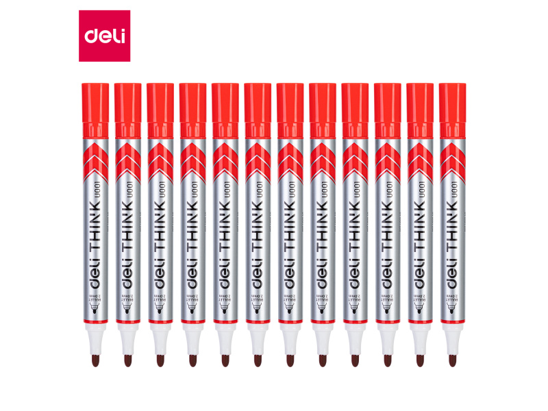 Valgetahvlimarker Deli U00140 punane, ümar ots 2mm - Pilt 3