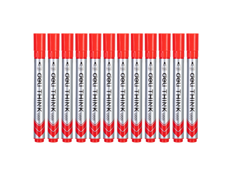 Valgetahvlimarker Deli U00140 punane, ümar ots 2mm - Pilt 4