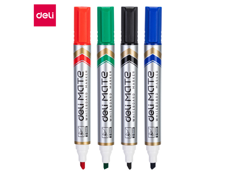 Valgetahvlimarker Deli U00403 komplekt 4 värvi, lõigatud ots 2-5mm - Pilt 2