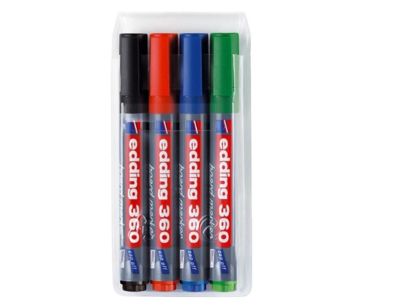 Valgetahvlimarker Edding 360 komplekt 4 värvi, ümar ots 1,5-3mm 4004764022854