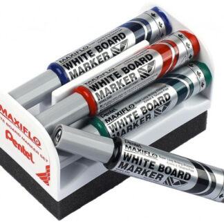 Valgetahvlimarker Pentel Maxiflo 6mm 4-värvi komplekt+puhastuskäsn