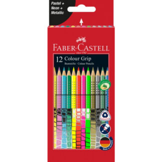 Värvipliiats Faber-Castell Grip 12-värvi neon+metallik+pastelsed värvid