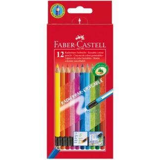 Värvipliiatsid Faber-Castell 12-värvi, värviliste kustukummidega