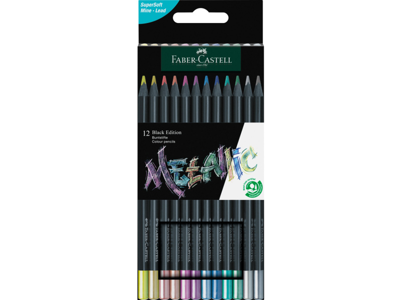Värvipliiatsid Faber-Castell Black Edition 12-värvi metallic värvid
