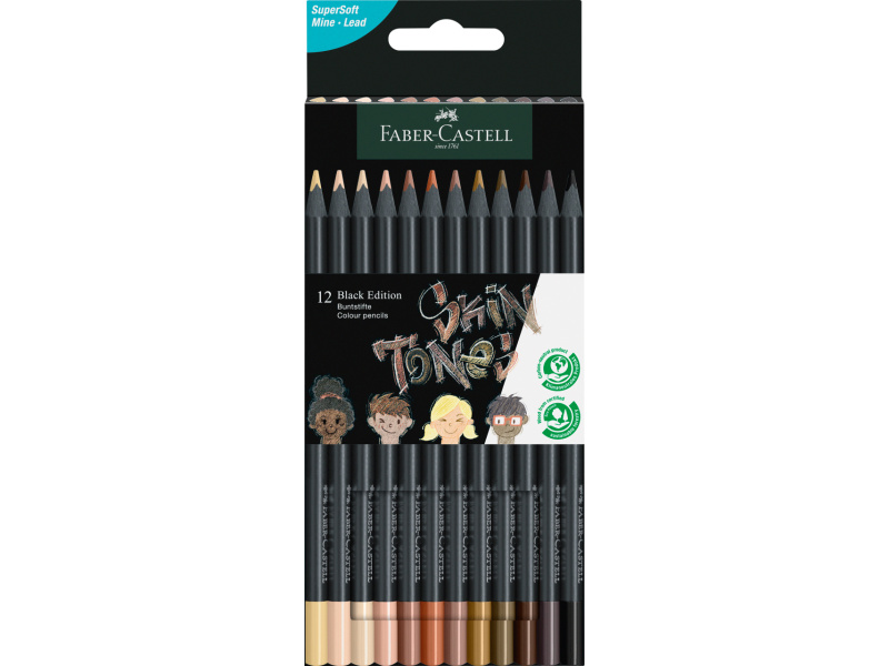 Värvipliiatsid Faber-Castell Black Edition 12-värvi nahavärvid